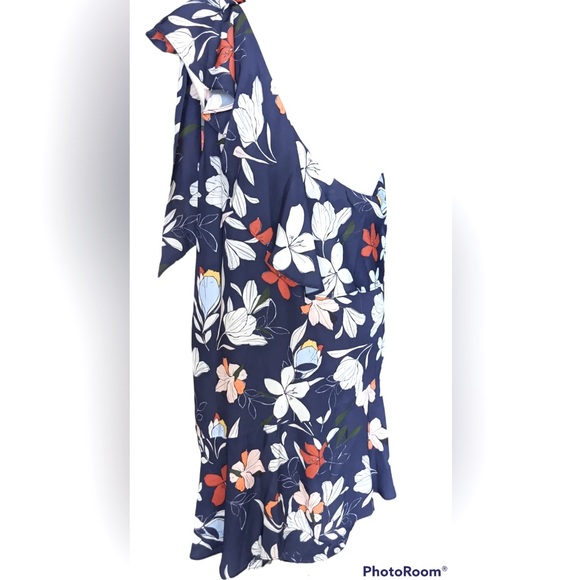 Parker One Shoulder Navy Floral Shift Dress Size Large - Picture 3 of 5